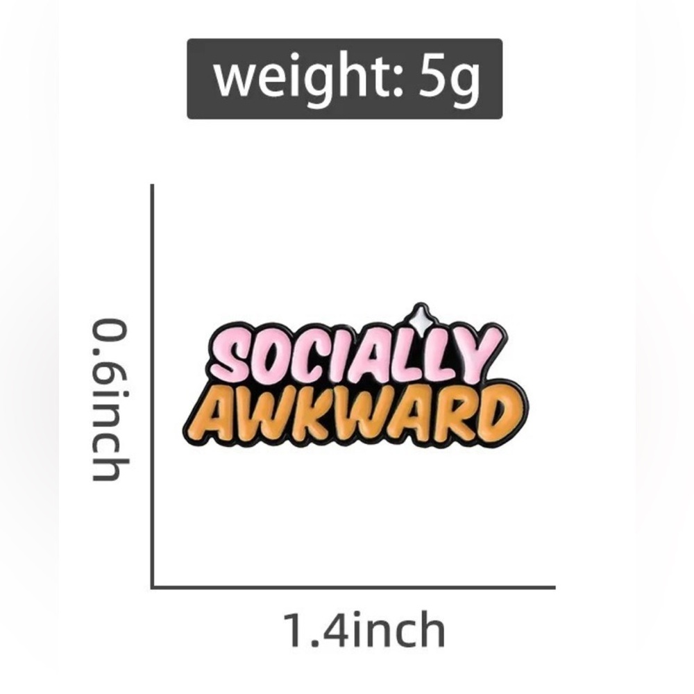 Socially Awkward Pink Orange Quirky Brooch Pin Lightweight Stainless Steel NEW - Picture 6 of 7